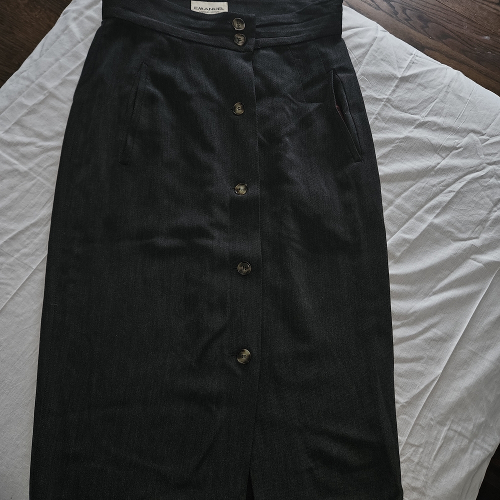 Emanuel Ungaro Dark Charcoal Buttoned Pencil Skirt